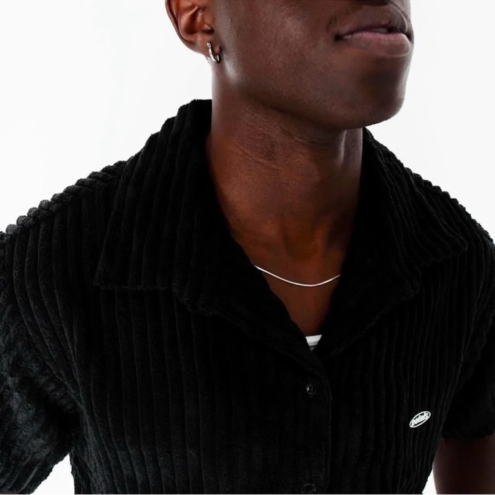 Petals Black Ribbed Corduroy Shirt Men’s Size XL Black Utility Button Down